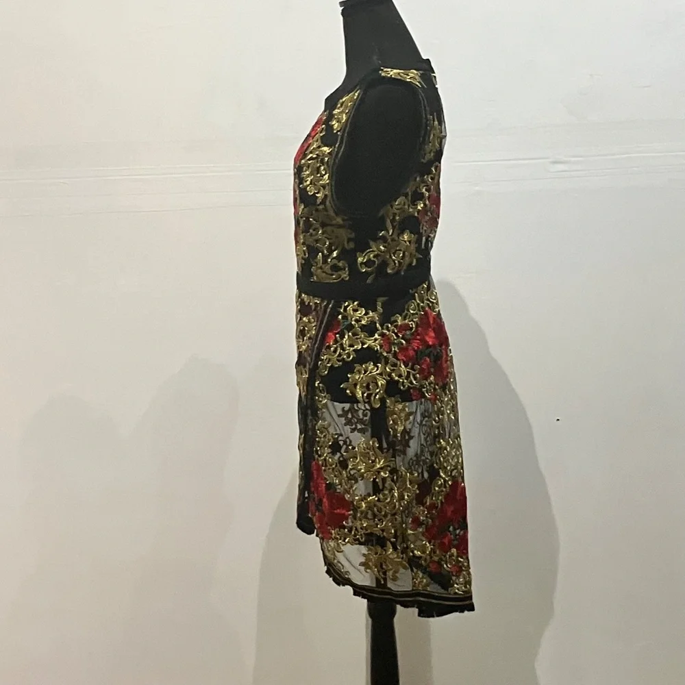 Wow, couture, red, black and gold lace dress - Picture 9 of 13